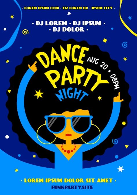 DANCE PARTY POSTER Dance Party Poster Design, Dance Party Poster, Dance Event Poster, Dance Poster Design, Dance Posters, Yellow Party, Dance Event, Skate Party, Dance Poster