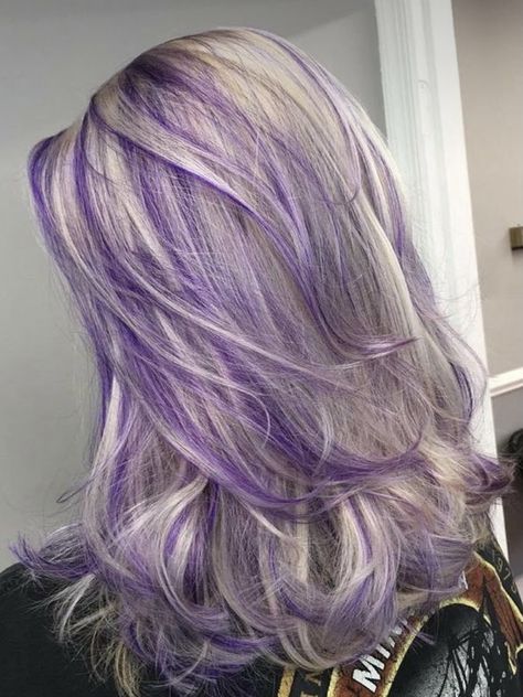 Grey Hair With Purple Highlights, Ash Purple Hair, Purple Highlights Blonde Hair, Purple Hair Short, Purple Blonde Hair, Purple Grey Hair, Purple Hair Highlights, Violet Hair Colors, Lavender Hair Colors