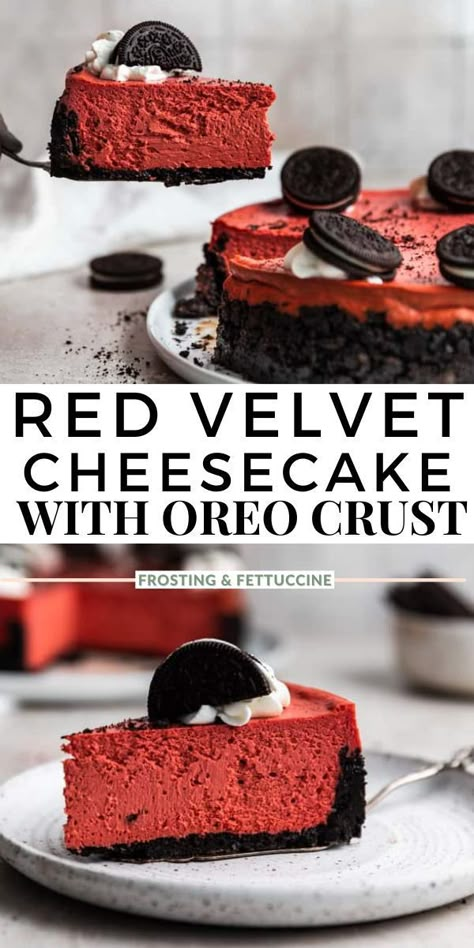 Oreo Cheesecake Crust, Red Velvet Cheesecake Recipe, Cheesecake With Oreo Crust, Smooth Cheesecake, Oreo Crust Cheesecake, Cheesecake Crust, Velvet Cheesecake, Baked Cheesecake, Oreo Cookie Crust