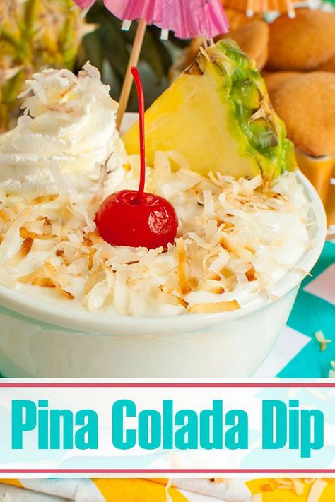 Dip With Vanilla Wafers, Pina Colada Dip, Luau Party Desserts, Tropical Appetizers, Hawaiian Appetizers, Tropical Party Foods, Pineapple Dip, Luau Party Food, Easy Fruit Dip