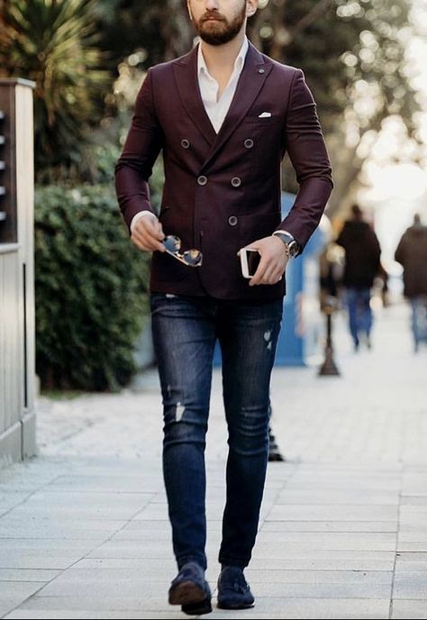 Wine Blazer Outfit Men, Celebrity Mansions, Best Indian Wedding Dresses, Outfit 2023, Blazer Men, Mens Fashion Blazer, Blue Ripped Jeans, Indian Wedding Wear, Suits And Jackets