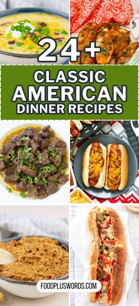 Get ready for a trip through America with classic dinner recipes. From Southern to healthy, we've got easy meals for you. Whether you like traditional tastes or want something new, we've got it. No more boring food – just tasty dishes to enjoy. So, let's cook up some American flavors together! American Cuisine Food, Traditional American Food Recipes, All American Meals, American Food Dinner, American Meal Ideas, American Dishes Meals, Classic American Recipes, Healthy American Recipes, American Food Recipes Dinners