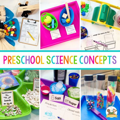 Exploring Science Concepts in Preschool - Pre-K Pages Science Center Ideas Preschool, Science Learning Centers For Preschool, Preschool Science Curriculum, Science Week Preschool, Social Studies For Preschoolers, Discovery Center Preschool Ideas, Prek Science Activities, Highscope Preschool Ideas, Pre K Science Experiments