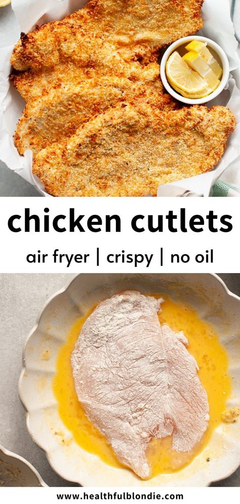 Breaded Air Fryer Chicken, Air Fryer Chicken Cutlets, Fried Chicken Cutlets, Chicken Cutlet Recipes, Breaded Chicken Cutlets, Cutlets Recipes, Air Fryer Oven Recipes, Air Fry Recipes, Air Fried Chicken