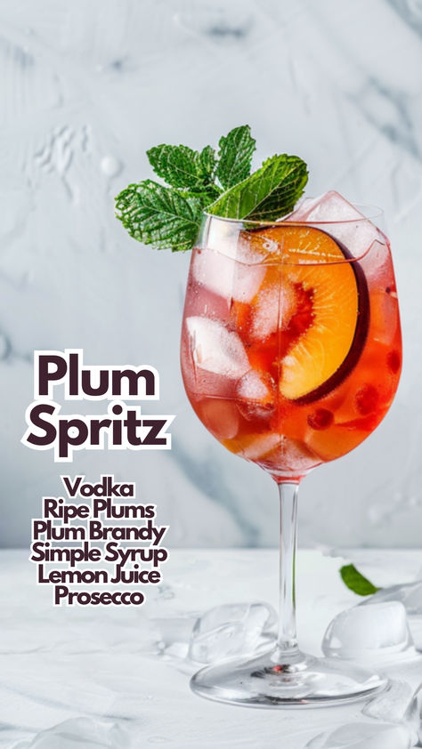 Plum Spritz Wine And Fruit, Plum Cocktails, Plum Vodka Cocktails, Plum Gin Cocktail, Fruity Gin Cocktails, Plum Drink, Fruity Summer Cocktails, Blackberry Gin Fizz, Lemon Margarita