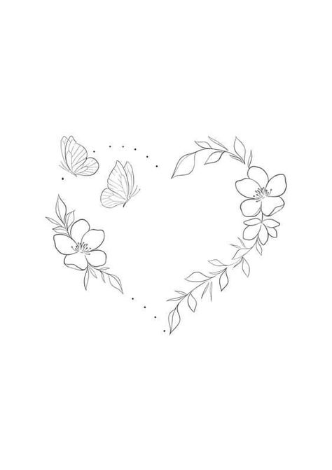 Flowery Heart Tattoo, Small Heart Flower Tattoo, Wildflower Heart Tattoo, Birth Flower Heart Tattoo, Daisy Heart Tattoo, Tattoos For Grandparents Passing, Mom Tattoo Designs For Daughter, Floral Heart Tattoo Design, Line Heart Tattoo