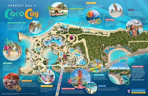 Map of CocoCay Coco Cay Bahamas, Perfect Day At Cococay, Royal Carribean Cruise, Royal Caribbean Cruise Lines, Carribean Cruise, Royal Caribbean Ships, Royal Caribbean International, Bahamas Island, Swim Up Bar