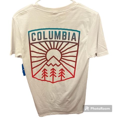 *Limited Time Promotion: All Used Clothing Items (Excludes Footwear & Pre-Bundled/ Multi-Item Listings) Are $10 Each W/ Purchase Of This Item. Bundle/ Build A Lot & Save!* *Fast Shipping.* Nwt Men’s Columbia Sportswear Company Short Sleeve Tee. New White T-Shirt Featuring A Small Blue Columbia Logo On The Front Upper Chest. The Back Of The T-Shirt Features Graphic Badge Type Design Featuring Columbia Text W/ Mountain, Trees, & Sun. 100% Cotton *See Closet For Other Items Including More Nwt Colum Columbia Tshirt, Athletic Streetwear, Mountain Trees, Columbia Logo, Columbia Shirt, Cool Graphic Tees, Columbia Sportswear, Type Design, Fishing Shirts