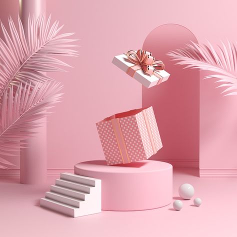 Minimal concept podium and empty pink gi... | Premium Photo #Freepik #photo Aesthetic Rosa, Kosmetyki Mary Kay, Foto Muro Collage, Photo Minimal, Pink Gift Box, Bumbo, Poster Background Design, Idul Fitri, Pink Room