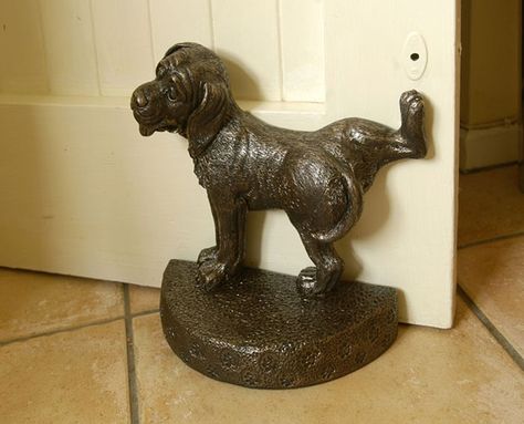 Fun Doorstops! They don't have to be boring !!! Metal Dog Doorstop Dog Door Stop, 3d Ideas, Black Wall Clock, Door Stops, French Chateau, Creative Furniture, Door Stopper, Beatrix Potter, Door Knockers