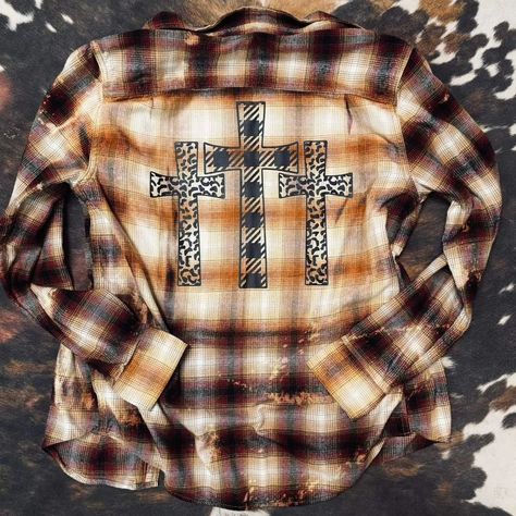 🍂 Fall Flannels 🍂 PREORDER Stamped with a faith based design and hand bleached! They are high quality, unisex in sizing, warm, and soft. No two are ever exactly the same pls make sure you express that to your customers!! Sizes XS - 3XL (they fit unisex & TTS…size up for a baggy fit). They are not 100% cotton. They are washed after bleaching so there is minimal shrinking. Print options - Jesus and Flannel Kind of Day, Three Crosses, Let me tell you about my Jesus, and Beauty from Ashes. ... Beauty From Ashes, Three Crosses, My Jesus, Fall Flannel, Faith Based, Check Shirt, Baggy Fits, Art Ideas, Checks