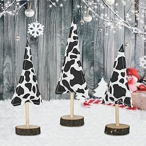 Christmas Centerpieces Table, Cow Print Christmas Tree, Cow Print Christmas, Cow Tree, Western Christmas Decor, Christmas Centerpieces For Table, Cow Christmas Tree, Christmas Centrepiece Table, Brown And White Cow