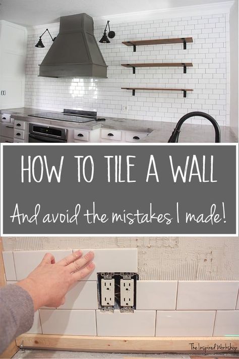 Sharing all the tips and tricks I learned while tiling my kitchen wall as a backsplash! Save money tiling your own wall or backsplash using subway tiles or any other tiles! Easily update your kitchen with some fresh tile in a weekend! I'll show you how to tile your kitchen wall or backsplash! How To Tile A Wall, Diy Tile Backsplash In Kitchen, Kitchen Statement Wall, Subway Tile Kitchen Wall, Kitchen Subway Tiles, Kitchen Wall Tiles Backsplash, Install Backsplash, Diy Tile Backsplash, Basement Decoration