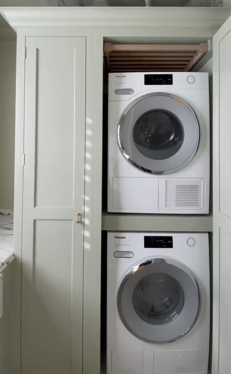 Washer Dryer Cupboard, Hidden Washing Machine In Kitchen, Washer Dryer Kitchen, Washing Machine In Kitchen, Laundry Room Storage, Room Storage, Utility Room, Washer Dryer, In Kitchen