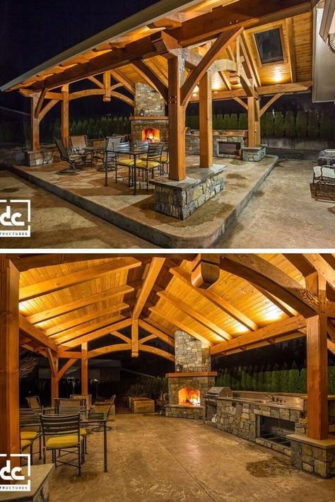 Timber Backyard Pavilion ideas Outside Pavilion Ideas, Backyard Pavilion Ideas, Pavilion Ideas, Outdoor Pavillion, Design Per Patio, Outdoor Covered Patio, Outdoor Fireplace Designs, Outdoor Pavilion, Pavilion Design