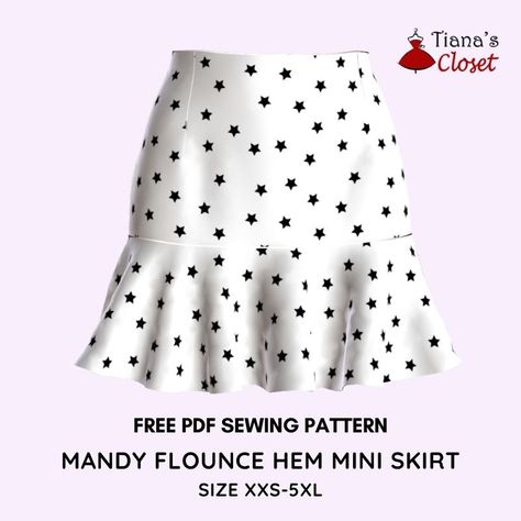 Mandy flounce hem mini skirt – free PDF sewing pattern – Tiana's Closet Flounce Skirt Pattern, Skirt Sewing Pattern Free, Mini Skirt Sewing Pattern, Flounce Pattern, Free Skirt Pattern, Paper To Print, Mini Skirt Pattern, Sewing Patterns Skirt, Skirt Pattern Free