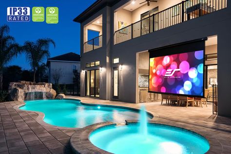 Outdoor Entertaining Area Pool, Outdoor Projector Screen, Projector Screens, Dream Backyard Pool, Outdoor Projector, Backyard Remodel, Projection Screen, Dream Pools, Movie Screen