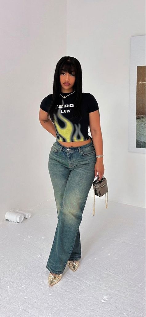 Heels With Jeans Black Women, Jean And Heels Outfit Black Women, Denim Looks For Black Women, Denim Fits Black Women, Bootcut Jeans Outfit Black Women, Straight Leg Jeans Outfits Black Women, Jeans And Heels Outfit Black Women, Heel Outfit Black Women, Flare Jeans Outfit Black Woman