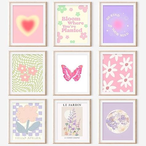 Danish Pastel Wall Collage, Pastel Wall Collage, Pink Wall Art Prints, Danish Pastel Room Decor, Dorms Decor, Danish Pastel Decor, Pastel Wall Decor, Murs Roses, Danish Pastel Room