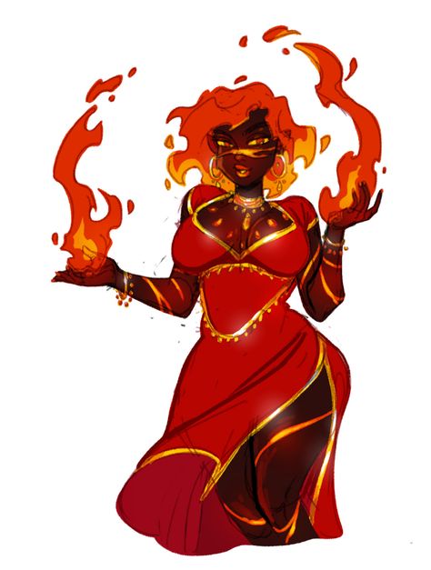 Fire Genasi Woman, Fire Character Art, Fire Genasi, Fire Character, Fire Goddess, Fire Drawing, Fire Hair, Shorter Hair, Black Characters