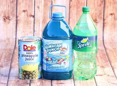 Easy Summer Party Punch Recipe! - The Frugal Girls Aloha Party Punch, Summer Party Punch, Pineapple Party Punch, Blue Party Punches, Strawberry Lemonade Punch, Summer Punch Recipes, Lemonade Punch Recipe, Blue Punch Recipe, Party Punch Recipe