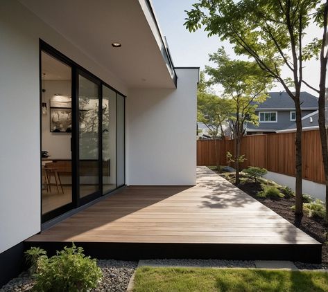 Engawa Entrance: A white urban townhouse featuring a modern engawa (covered porch) with a minimalist wooden deck and sleek lighting, creating a welcoming entryway with a connection to the outdoors. #UrbanLiving #ModernDesign #Engawa #MinimalistStyle #WoodenDeck #HomeInspo #ArchitecturalDesign #OutdoorLiving #HouseGoals #DesignInspiration #ContemporaryHome #ExteriorDesign #HomeDecor #ArchitectureLovers #DreamHome #CityLiving #ModernArchitecture #LuxuryLiving #EntrywayGoals #HomeStyle #HomeDes... Engawa Modern, Urban Townhouse, Sleek Lighting, Black Lifestyle, Welcoming Entryway, Wooden Deck, Wooden Decks, Urban Living, City Living