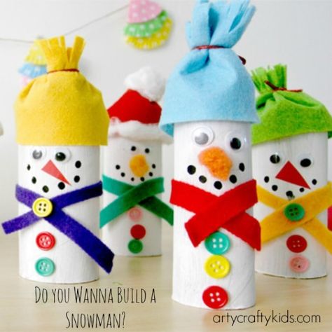 Arty Crafty Kids - Craft - Christmas Craft for Kids - Paper Roll Snowman Diy Winter Crafts, Toilet Paper Tubes, Easy Winter Crafts, Winter Diy Crafts, Winter Art Projects, Diy Winter, Toilet Paper Roll Crafts, Winter Crafts For Kids, Paper Roll Crafts