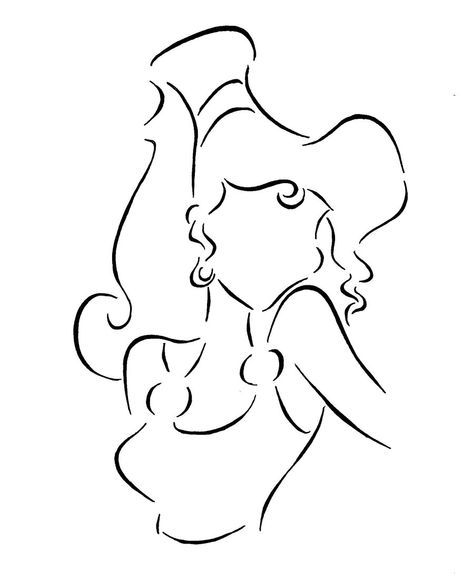 Megara Disney Princess Outline, Disney Lines, Disney Sleeve, Disney Silhouette, Disney Silhouettes, Disney Hercules, Disney Sketches, Pinturas Disney, Disney Tattoos