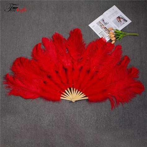 Props For Dance Performance, Feather Fans, Feather Bouquet, Hand Fans For Wedding, Feather Fan, Hand Fans, Red Feather, Prom Designs, Stage Show