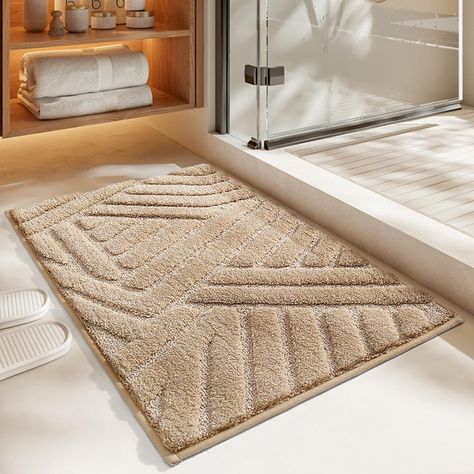 Amazon.com: Luxury Bath Mat Striped Geometric Runner Rug Grey Bathroom Mat Ultra Soft Water Absorbent Quick Dry Shower Mats Non-Slip Washable Bathtub Carpet Home Decor Toilet Rugs (Khaki,16" x 24") : Home & Kitchen Dog Door Mat, Bathroom Floor Mat, Dont Leave, Bathroom Carpet, Bathroom Rugs Bath Mats, Toilet Mat, Shower Mat, Home Decor Color, Bathroom Colors