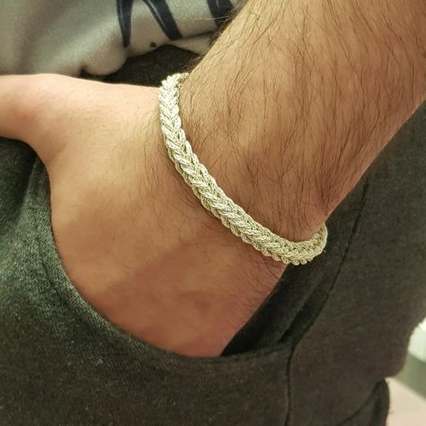 999K Silver Artisan Crafted Braided Mens Chain Bracelet, Viking Style Bracelet for Men, Unique Design Men Gift, Unisex Couples Bracelet Mens Sterling Silver Jewelry Jewelry1000.com, Special Gift For Girlfriend, Solid Silver Bracelets, Mens Chain, Mens Chain Bracelet, Knit Jewelry, Bracelet Viking, Couples Bracelet, Bracelet Couple