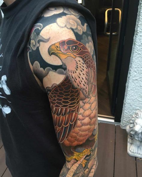 Japanese Falcon, Forearm Tattoo Men Sleeve, Tattoo Men Sleeve, Falcon Tattoo, Japanese Tattoo Women, Hawk Tattoo, X Tattoo, Tattoo Inspiration Men, Tattoo Ideas For Men