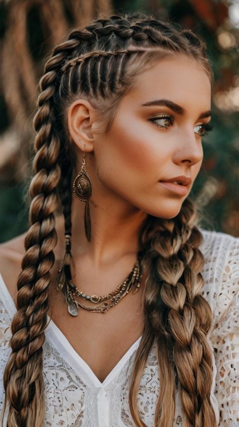 Boho Braids with Highlights for a Radiant Look ✨ Balayage Knotless Braids, Boho Braids White Women, Viking Braids Female, Knotless Braids Natural Hair, Braids With Highlights, Braids For White Women, Braids Natural Hair, Beach Braids, Protective Braids