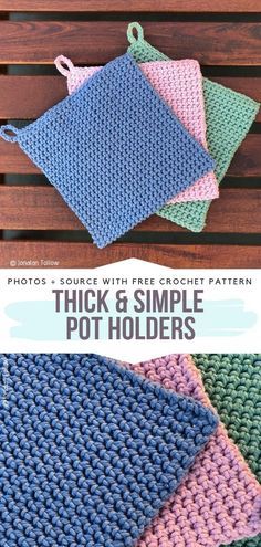 Crocheted Dishcloths, Crochet Pot Holders Free Pattern, Kitchen Crochet, Crochet Potholder, Crochet Potholder Patterns, Crochet Pot, Crochet Hot Pads, Easy Knitting Projects, Confection Au Crochet