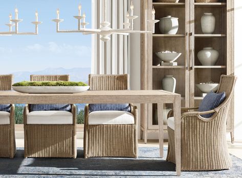 RH Beach House Just Released a Big New Collection | Architectural Digest Rh Beach House, Contemporary Table Design, Beach House Rug, Contemporary Table, Extension Dining Table, Furniture Vanity, Comfortable Sofa, Bath Furniture, Home Hardware