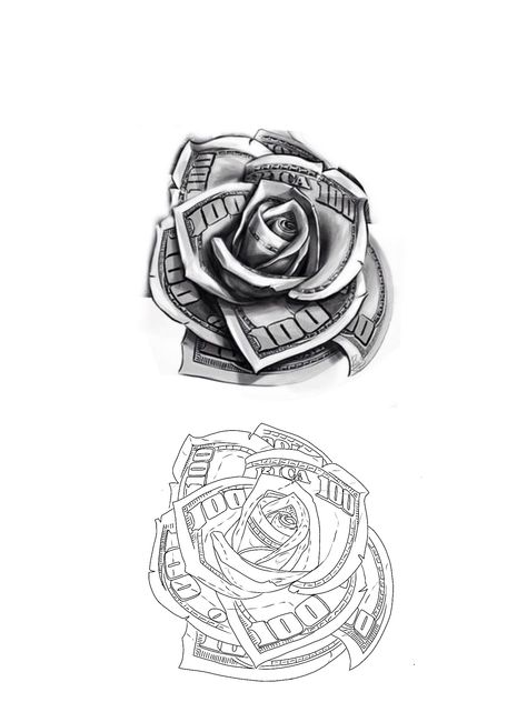 Hand Money Tattoo, 100 Dollar Rose Tattoo Design, Money Rose Drawing, 100 Dollar Bill Rose Tattoo, Money Rose Stencil, Rose Money Tattoo, Male Neck Tattoos, Real Tattoo Designs, Cash Tattoo