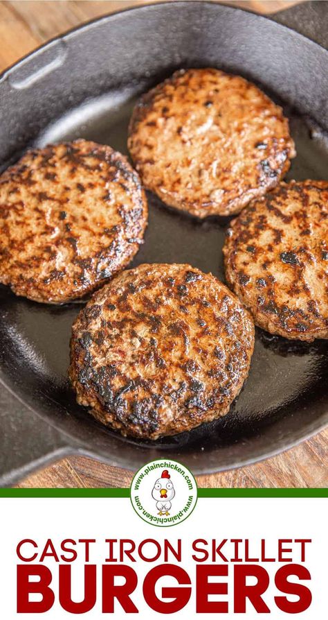 Burgers In Cast Iron Skillet In Oven, Cast Iron Skillet Hamburgers, Burger In Cast Iron Skillet, Cast Iron Hamburgers, Cast Iron Burgers In Oven, Skillet Burgers Cast Iron, Skillet Hamburger Recipes, Burgers In Cast Iron Skillet, Skillet Hamburgers