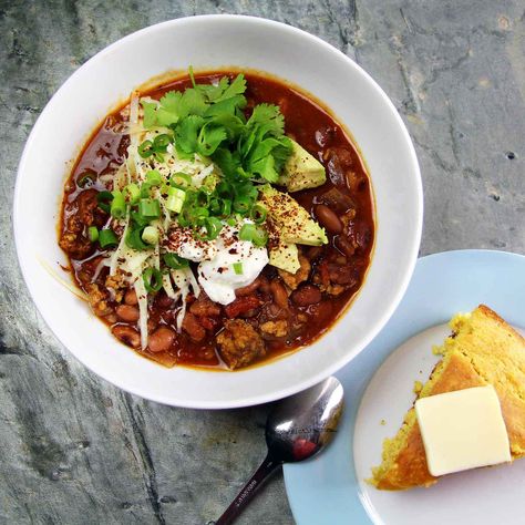 Added bonus: Anasazi beans cook from dried to chili done in about two hours, cause less gas than regular beans, and are higher in fiber and iron then Pintos. Chili With Ground Chicken, Beans Chili Recipe, Ground Chicken Chili Recipe, Anasazi Beans, Easy Stovetop Chili Recipe, Ground Chicken Chili, Kfc Mac And Cheese, Chili Seasoning Recipe, Chili Recipe With Black Beans