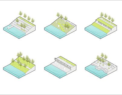 Axonometric Diagrams for Landscape Design Waterfront Landscape Design, Architecture Axonometric, Landscape Diagram, Landscape Architecture Diagram, Landscape Architecture Graphics, Urban Design Diagram, Urban Design Graphics, Urban Design Concept, Schematic Design