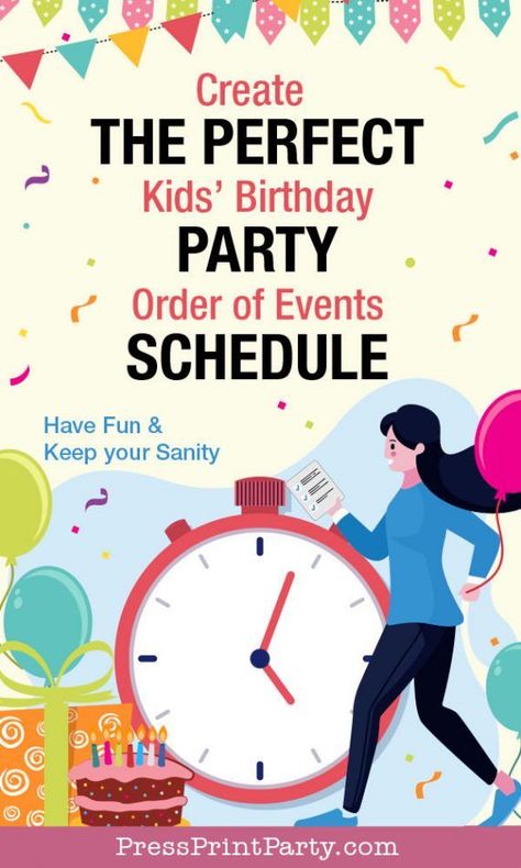 PERFECT KIDS BIRTHDAY PARTY SCHEDULE - Create the perfect timeline for the day of your event. Write down the best order of events for your kid's birthday party. Have fun and keep your sanity. Part of my party planning posts, comes with a checklist and a free printable template. Lots of ideas and tips that work for any theme. Great guide on how to plan your party the day of. Go check out Press Print Party for lots more party tips and the ULTIMATE BIRTHDAY PARTY PLANNER & workbook. 1st Birthday Timeline, Pool Party Planning Checklist, Toddler Birthday Party Checklist, Birthday Party Schedule, Kids Birthday Party Checklist, Three Birthday Cake, Birthday Timeline, Birthday Party Planner Printable, Party Planning Timeline