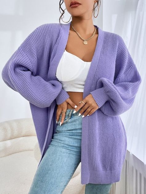 Purple Cardigan Outfits, Purple Sweater Outfit, Knit Duster, Purple Cardigan, Cardigan Outfits, Duster Cardigan, Purple Sweater, Casual Style Outfits, Knitwear Women