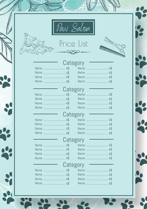 Pet Salon Menu Dog Groomer Groomin Price List | PosterMyWall Spa Poster, Menu Board Design, Salon Price List, Linkedin Banner, Kindle Book Cover, Dog Salon, Dog Groomer, Etsy Banner, Campaign Posters