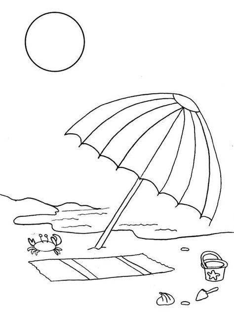 Summer Drawing Ideas, Umbrella Coloring Page, Drawing Beach, Beach Drawing, Free Kids Coloring Pages, Summer Coloring Pages, Summer Painting, Beach Color, Online Coloring Pages