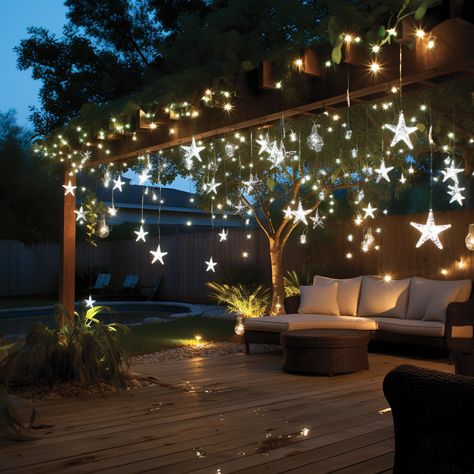 Christmas Backyard Lights, Christmas Decor Frontyard, Backyard Fence Christmas Lights, Pergola Christmas Decorations, Back Deck Christmas Decorating Ideas, Christmas Gazebo Decor, Gazebo Christmas Decorating Ideas, Christmas Backyard Decor, Christmas Pergola