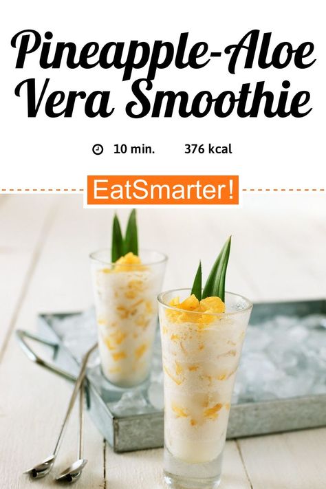 Erfrischend und leicht: Pineapple-Aloe Vera Smoothie - few calories - quick recipe - simple dish - A recipe idea by EAT SMARTER | Mixed Drink, Juice, Shake, Fruit Smoothie #tropicalfruit #recipes Aloe Juice Recipe Drinks, Aloe Vera Smoothie Recipes, Smoothie Recipes Low Calorie, Aloe Vera Smoothie, Low Calorie Smoothie Recipes, Smoothie Pineapple, Aloe Drink, Infused Waters, Drink Juice