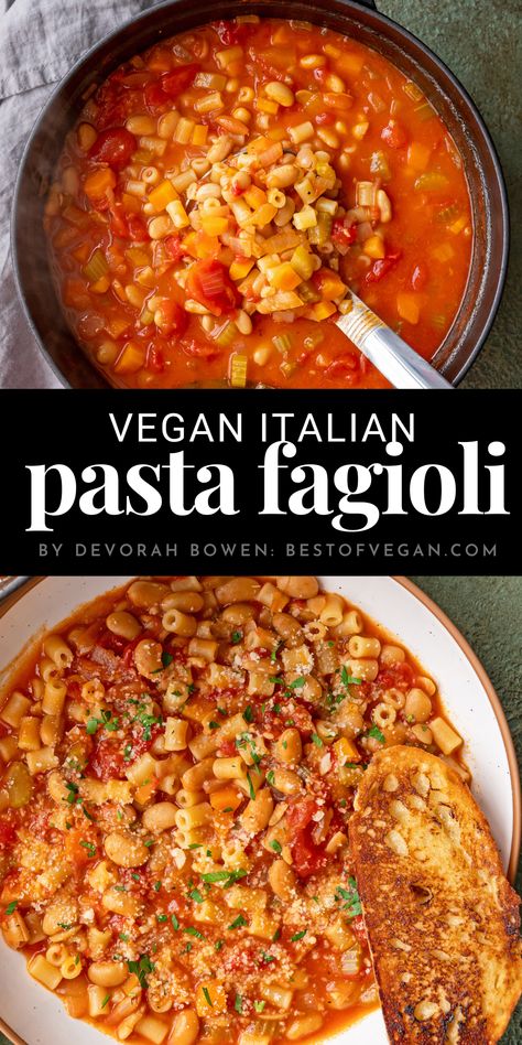 Italian Pasta & Bean Soup (Vegan Pasta Fagioli) Vegan Chili Pasta, Vegan Dinner Soup, Vegan Pasta E Fagioli, Easy Vegan Soups Quick, Easy Vegan Dinners For Families, Plant Based Vegan Meals, Plant Based Recipes Soup, New Veggie Recipes, Vegan Pasta Fagioli