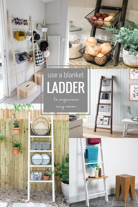 Blanket Ladder In Kitchen, Blanket Ladder With Baskets, Basket Ladder Ideas, Blanket Ladder Storage, Blanket Ladder Bathroom, Ladder With Baskets Decor Ideas, Ladder With Baskets Decor, Other Uses For Blanket Ladder, Blanket Ladder Ideas Living Rooms