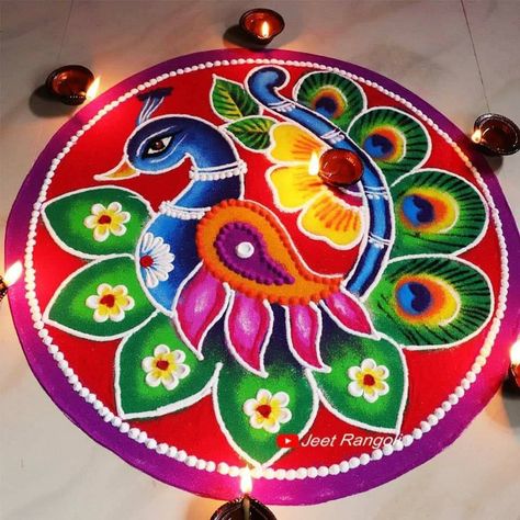 Latest Rangoli Designs Images, Welcome Rangoli, Peacock Rangoli Design, Sanskar Bharti Rangoli Designs, Easy Rangoli Designs Videos, Very Easy Rangoli Designs, Peacock Rangoli, Rangoli Designs Photos, Rangoli Designs Simple Diwali