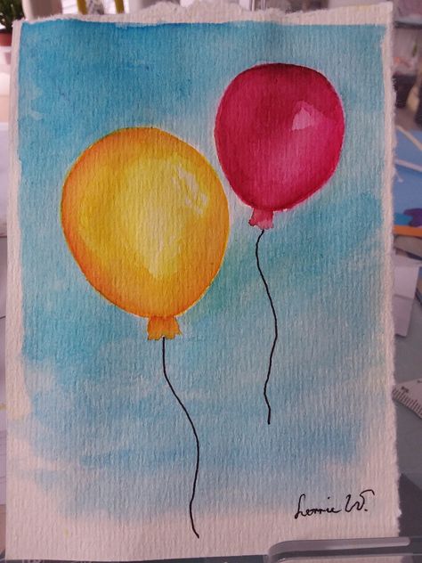 Ballon Painting, Watercolor Balloons, Watercolor Doodles, Balloon Art, Birthday Cards Diy, Diy Birthday, Painting For Kids, Watercolor And Ink, Holidays And Events