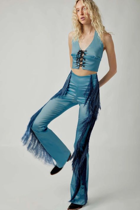 Ready to Wear – Lindsey Thornburg Fringe Clothing, Fringe Pants, Cowgirl Dresses, Country Dance, Kick Flares, Into The Future, Stretch Satin, Sleek Fashion, High Waisted Pants